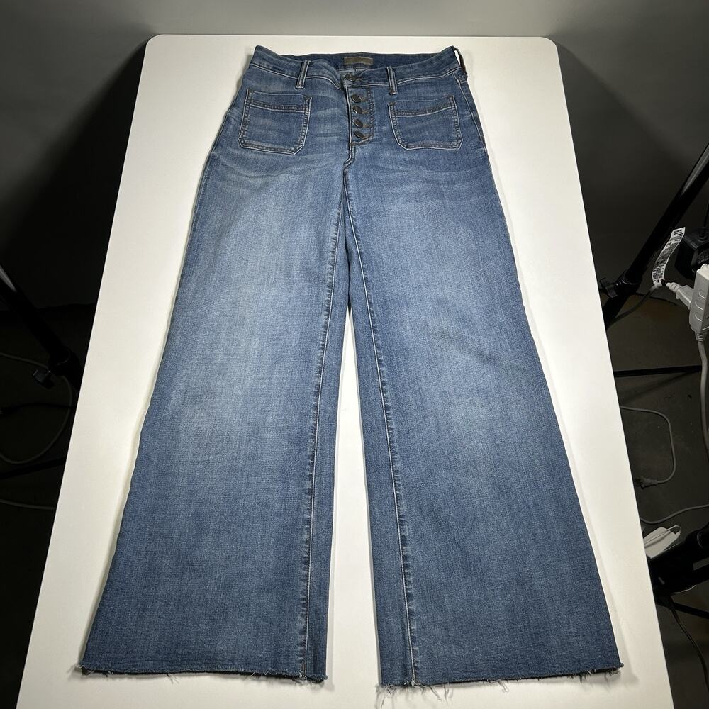 KUT From The Kloth Meg Wide Leg Jeans Womens 6 High Rise Raw Hem 28x30